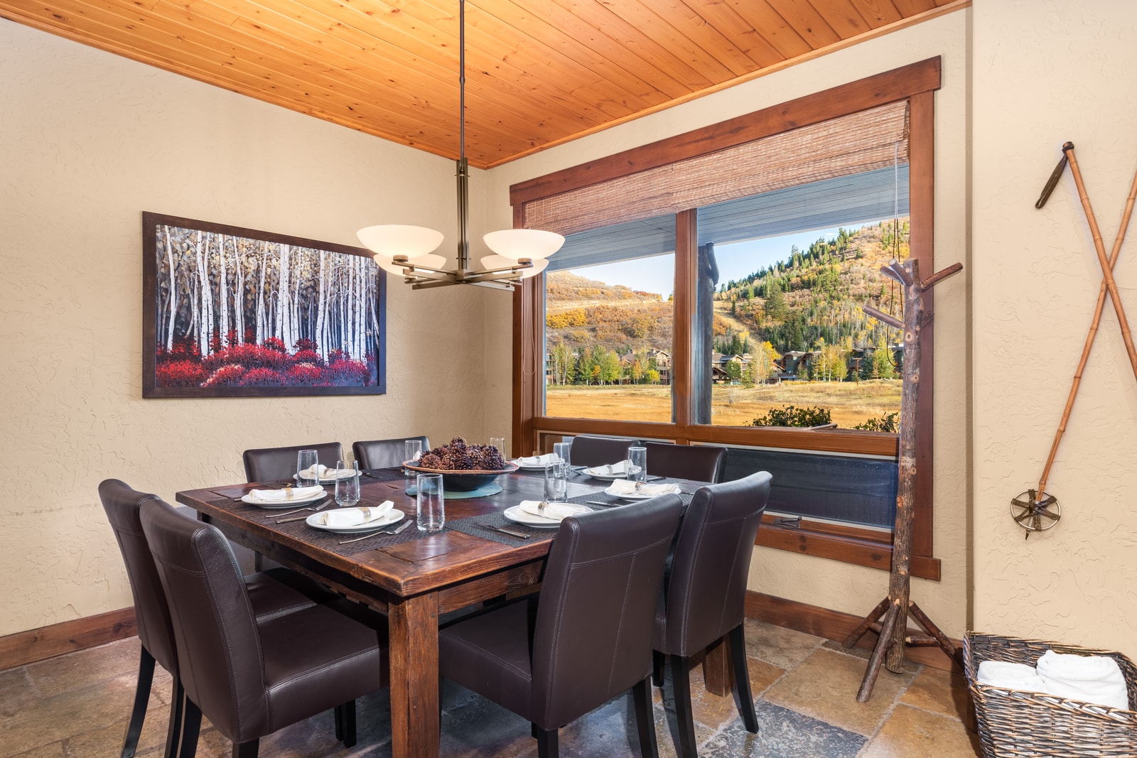 Enjoy dinner with a view at your window-side dining table for six, just steps from the kitchen and living area.