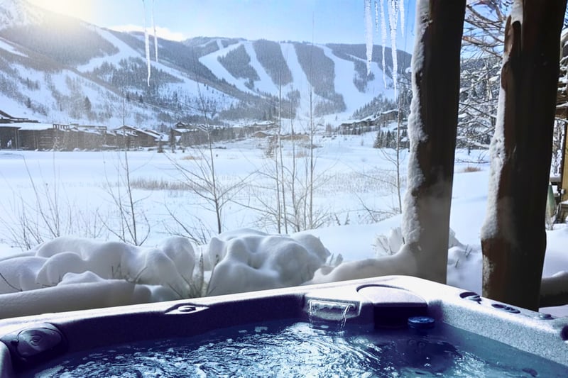 Soak in your private hot tub with sweeping views of the snowy slopes, just the spot for après-ski recovery or morning coffee.