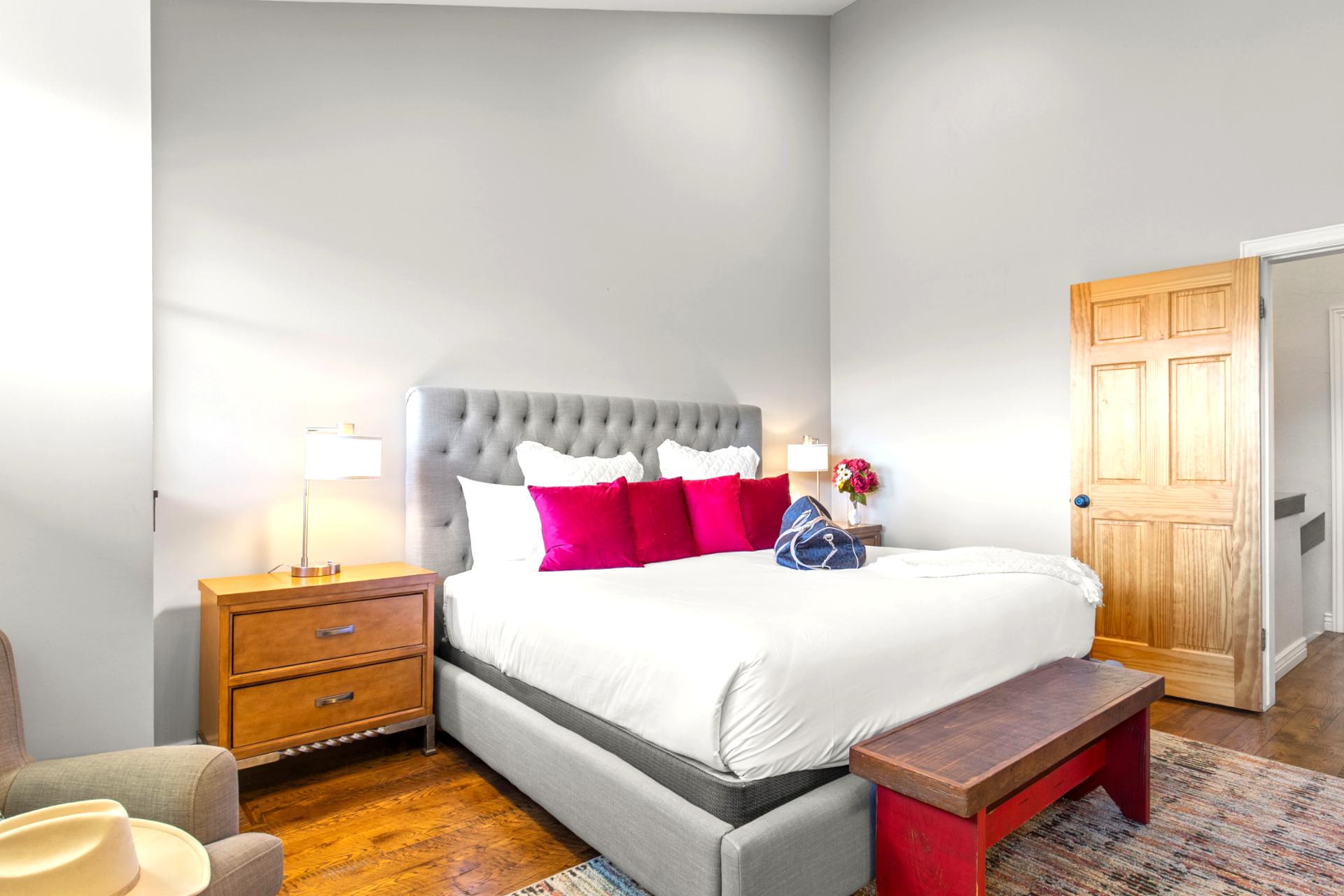 Vaulted ceiling king size bed