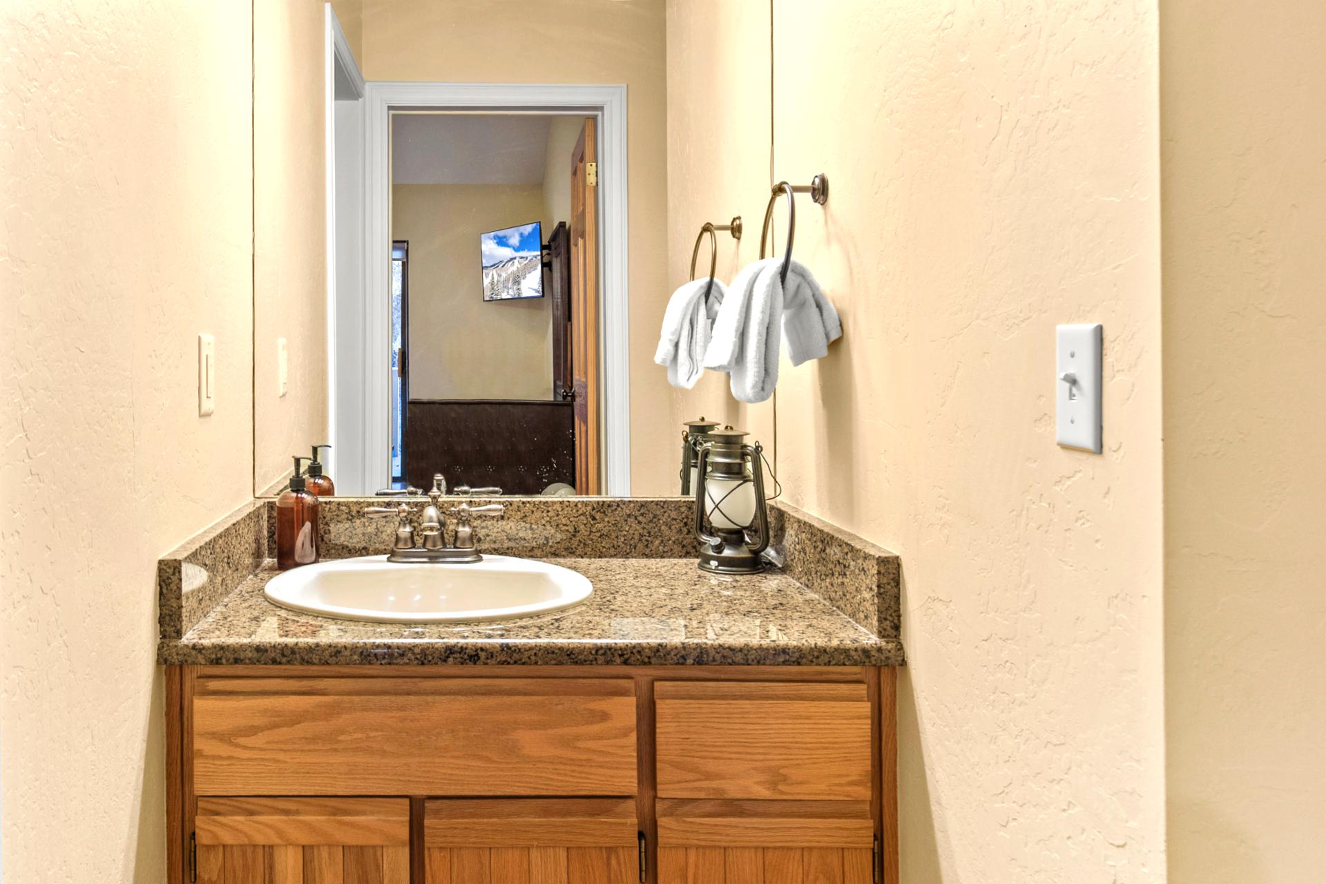 Shared bathroom for the bunk bed and queen bedroom