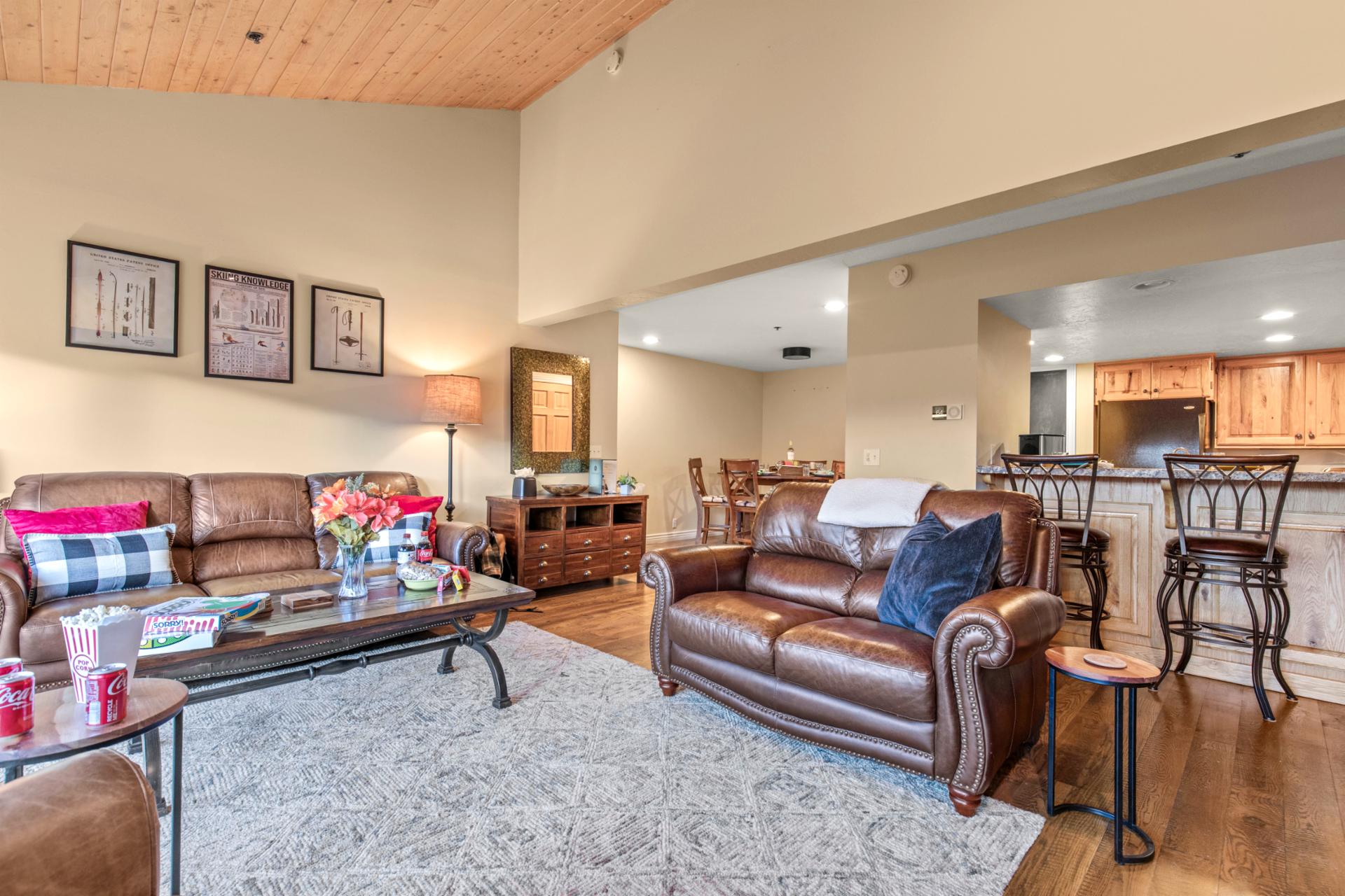 Family gathering is easy with the open space of the living, dining, and kitchen area