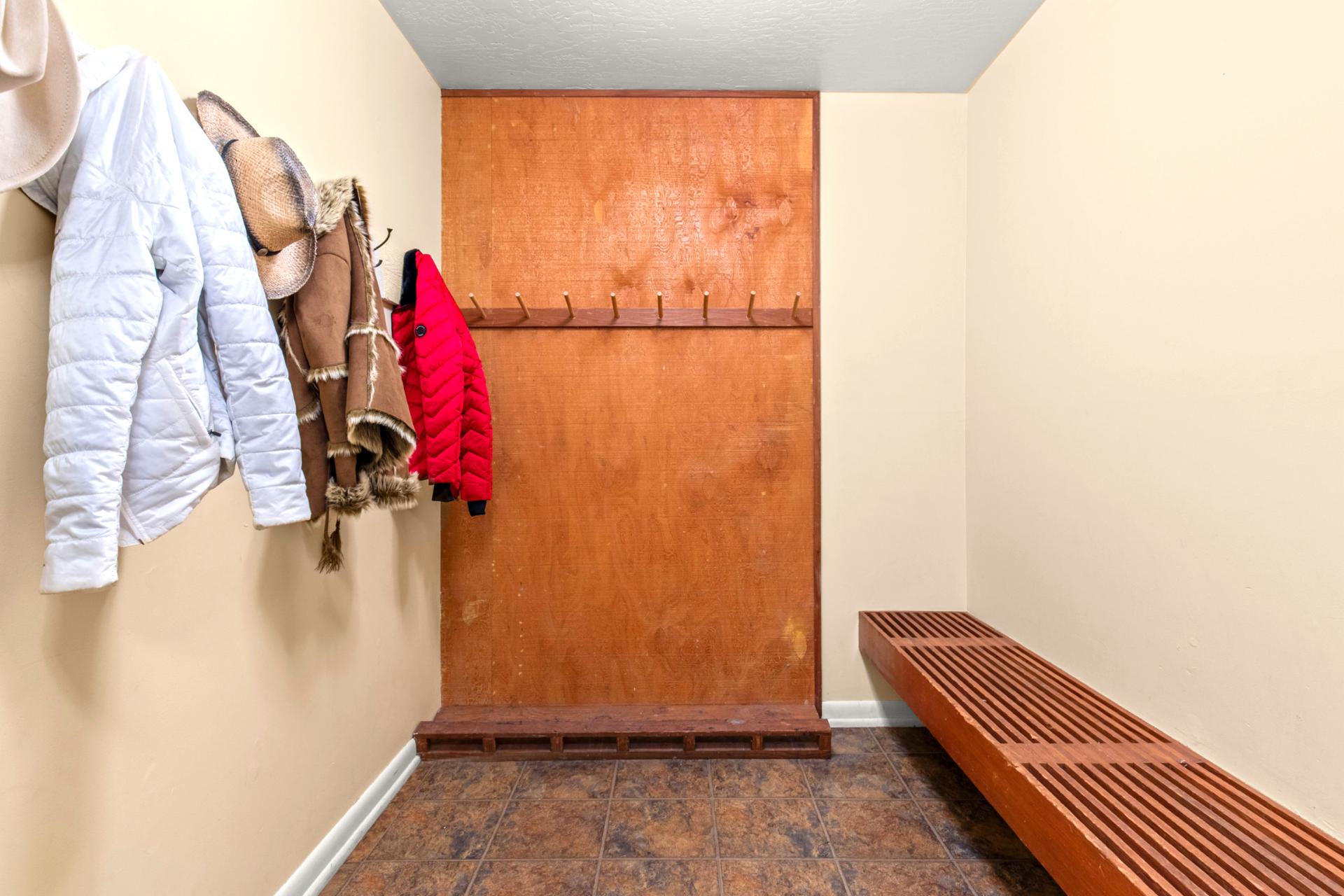 A perfect place to store outdoor clothing and ski/snowboards