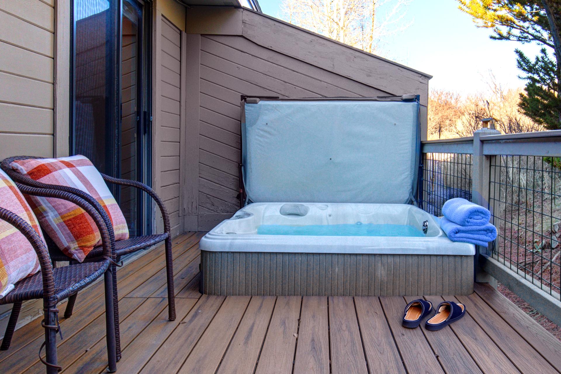 Relax in the privacy of your own hot tub and watch the evening stars!