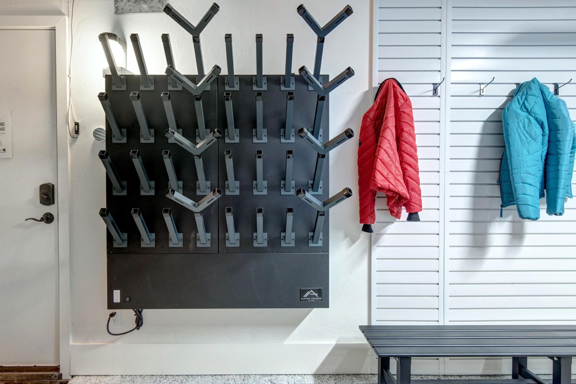 Located in the heated bonus room is space for all your outdoor skis, snowboard and boots, ready for the next days adventure