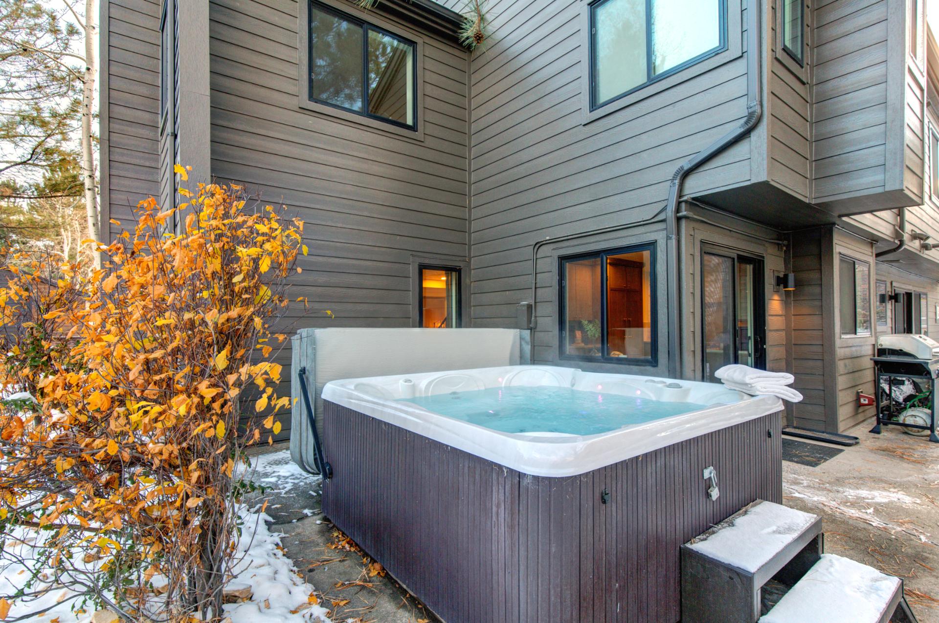 End your mountain day with a rejuvenating soak in your personal outdoor hot tub