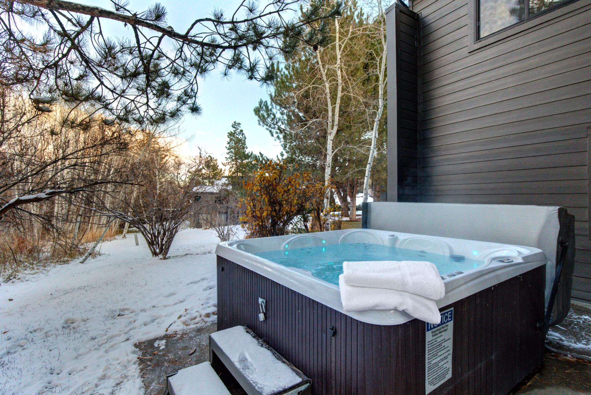 Stargaze or catch falling snowflakes in the privacy of your own hot bubbling hot tub