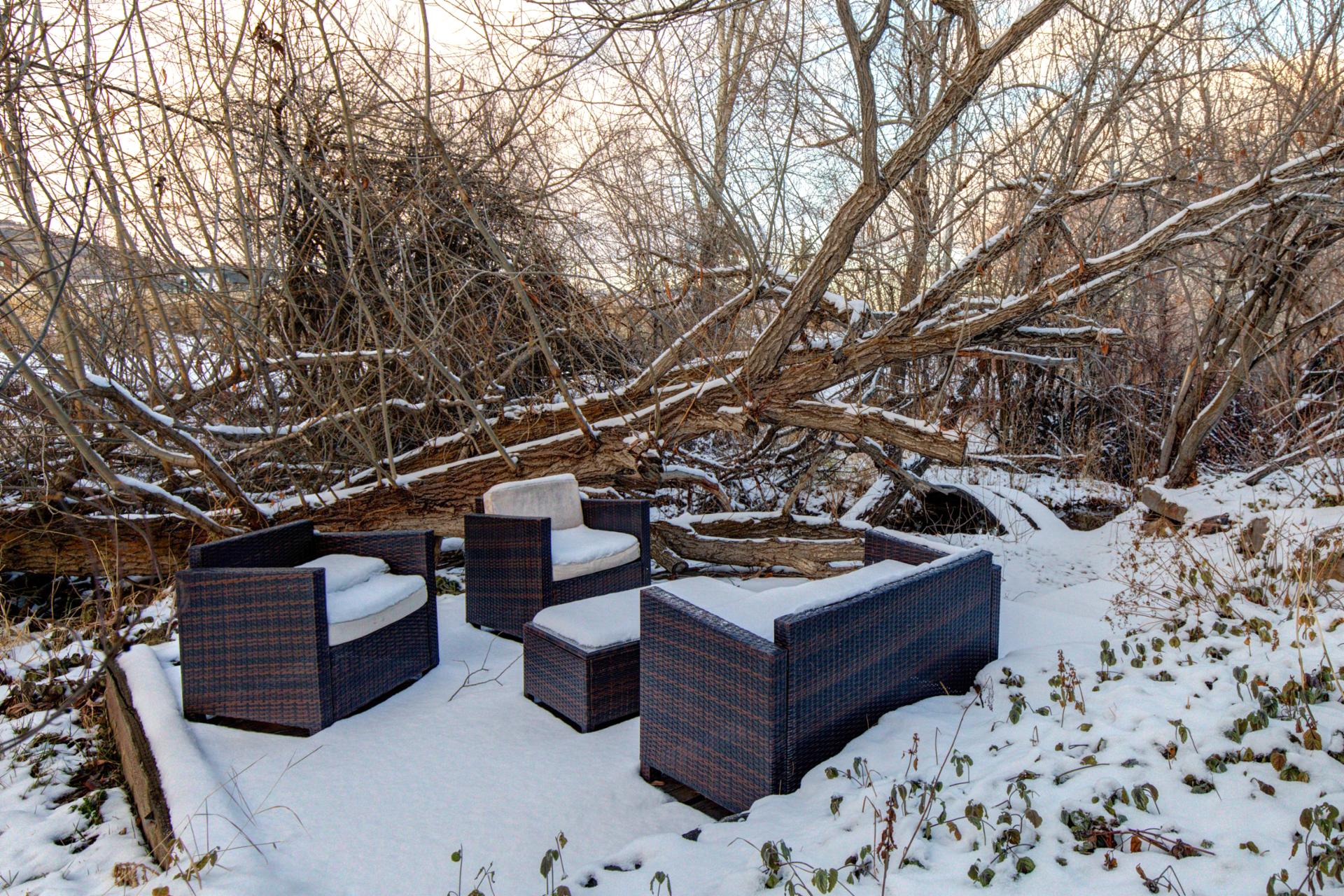 Just steps from the back door, relax in the privacy of your own outdoor serenity near the babbling brook