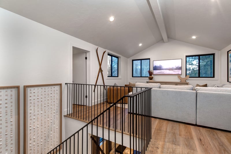 A bright, well-lit family room is warm and welcoming.