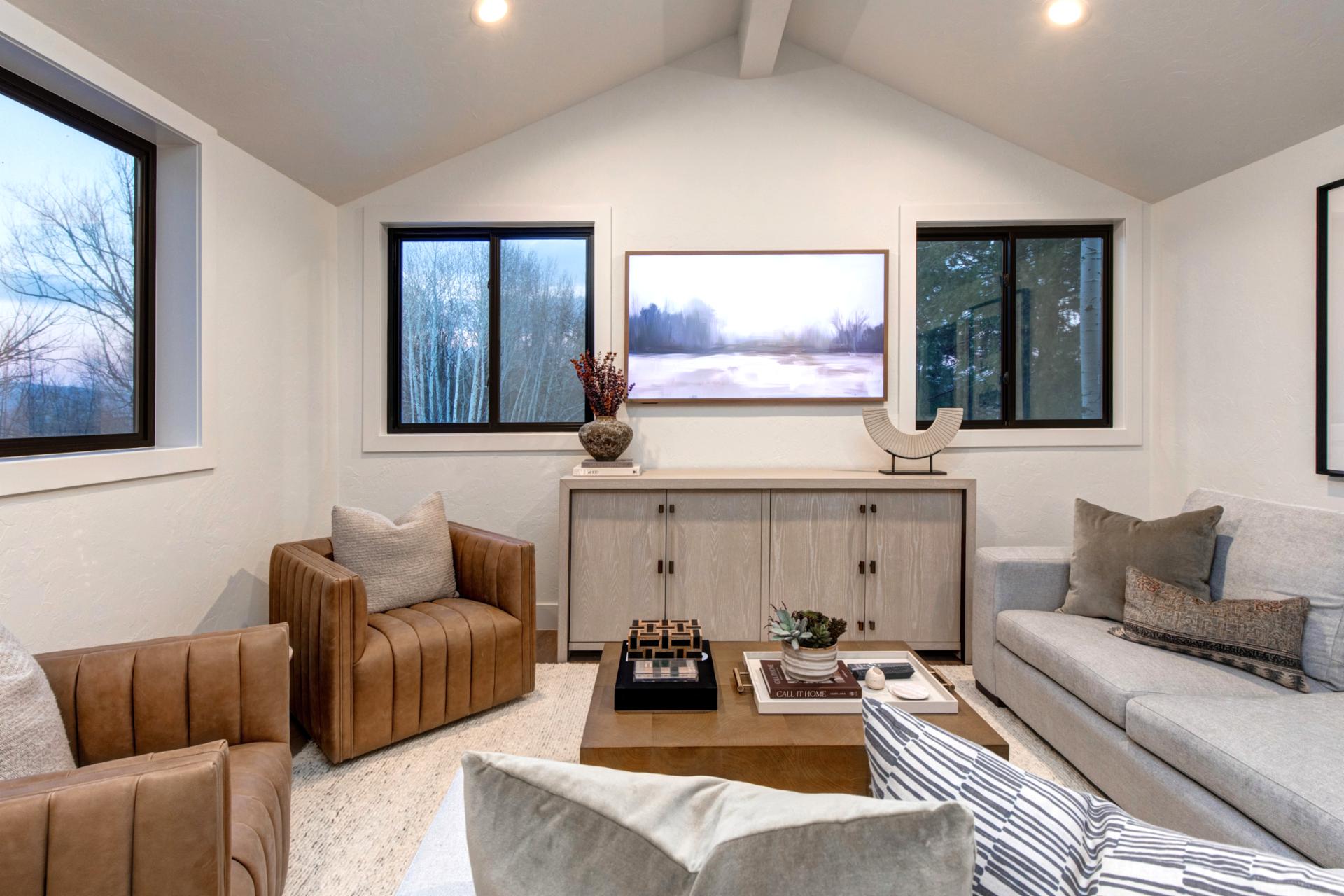 A stylish framed picture TV on the second floor awaits your family’s next movie night.