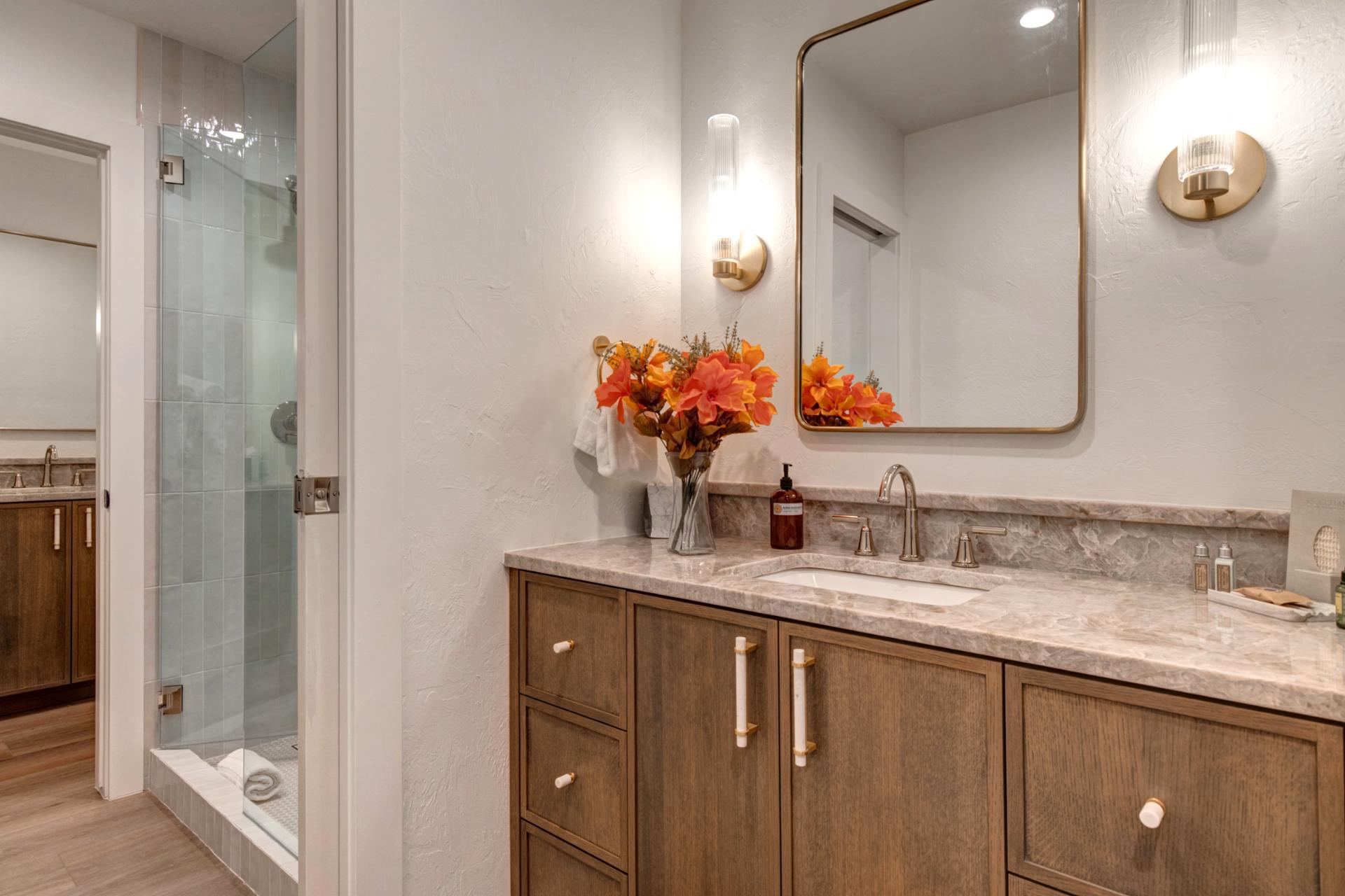Step into the elegant main bedroom bathroom