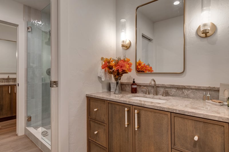Step into the elegant main bedroom bathroom