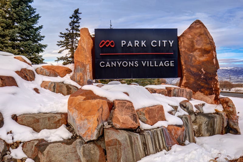 Park City Canyons Village entrance sign — the ski resort gateway