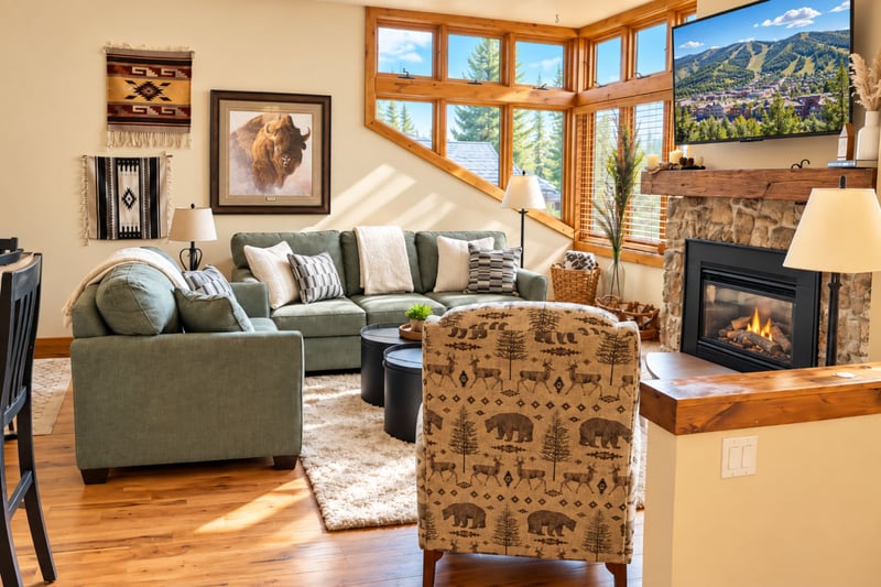 Natural light and plush seating make this living room a comfortable place to unwind.