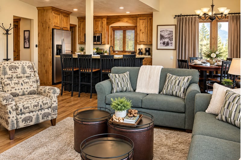 Spacious and bright, the living area invites cozy movie nights and relaxed conversations.