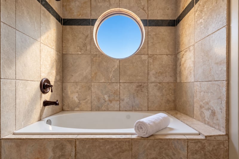 Soak in your luxury bathtub with a shower in this Jack & Jill bathroom.