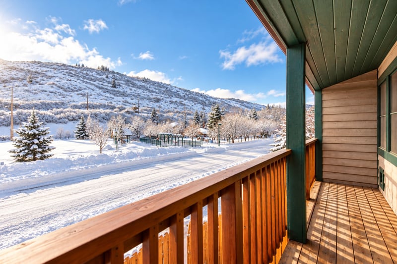 Step out from the bedrooms to this balcony with mountain greenery and neighborhood views.