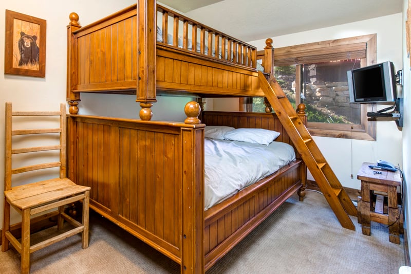 Third bedroom includes a Twin-over-Full bunk bed, great for kids or extra guests.