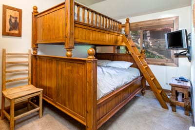 Third bedroom includes a Twin-over-Full bunk bed, great for kids or extra guests.