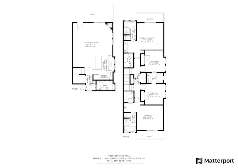 Full two-level floor plan showing bedroom layout, shared spaces, and private outdoor areas. PPS-1416
