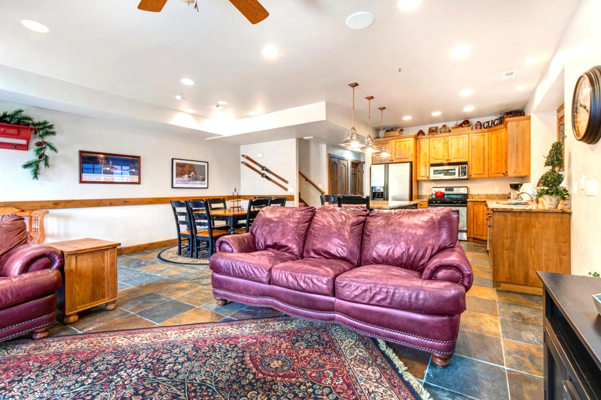 Kick back on the leather sectional with room for the whole crew and a sofa sleeper for extra guests.
