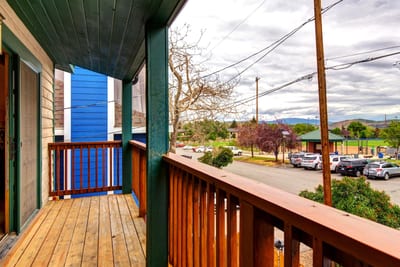 A third balcony provides views of the surrounding neighborhood and a spot to enjoy fresh air.