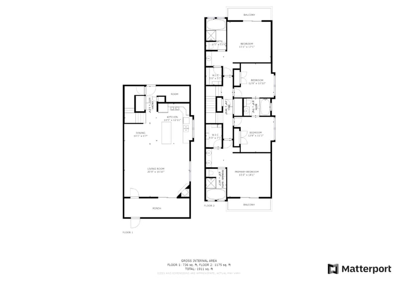 Floor plan layout shows both levels of the home, including four bedrooms and open-concept living areas.