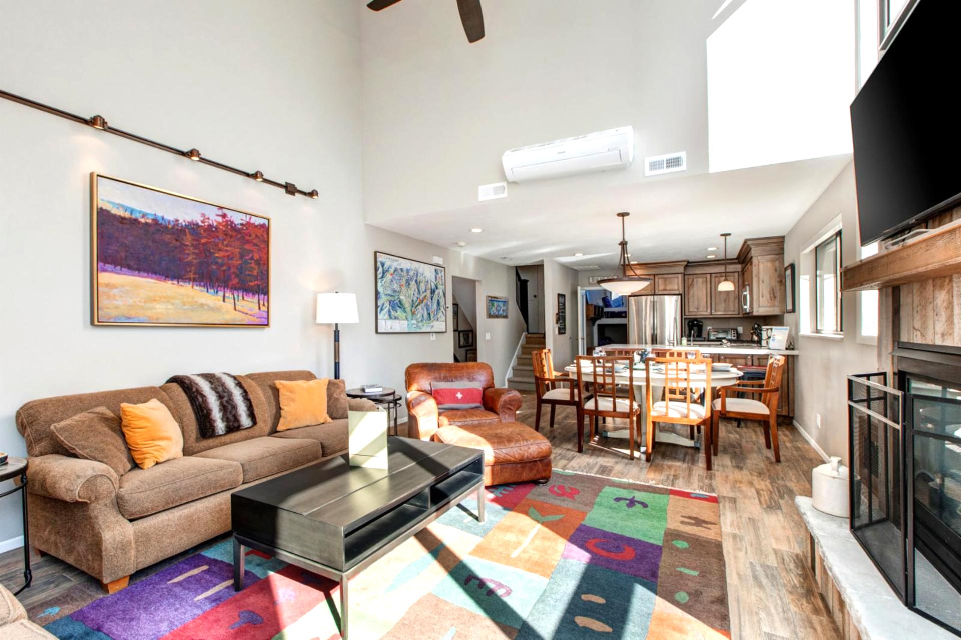 A second seating area provides extra space for games, reading, or quiet conversation.