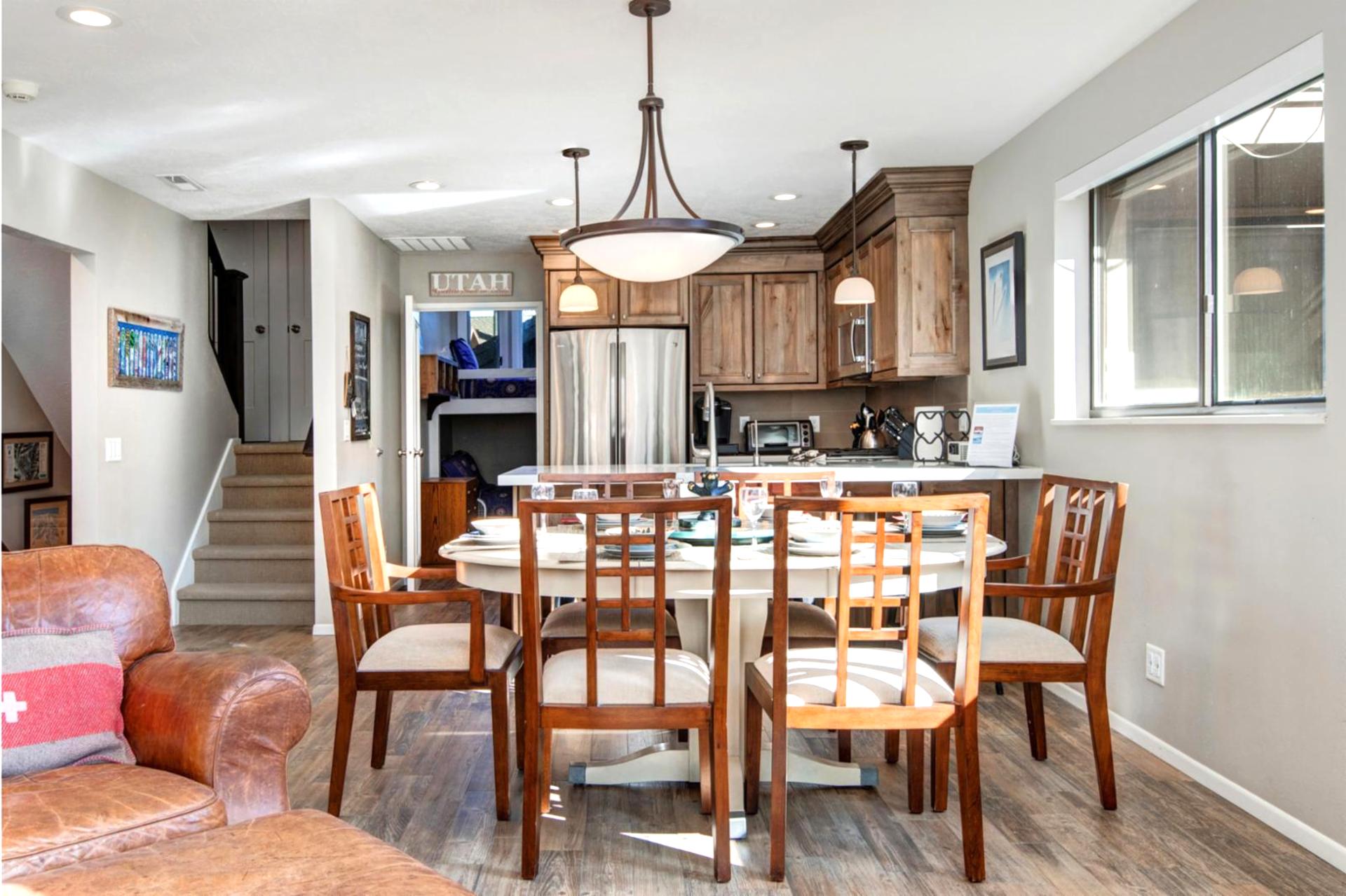 Your dining table for six offers a comfortable spot for shared meals and game nights.