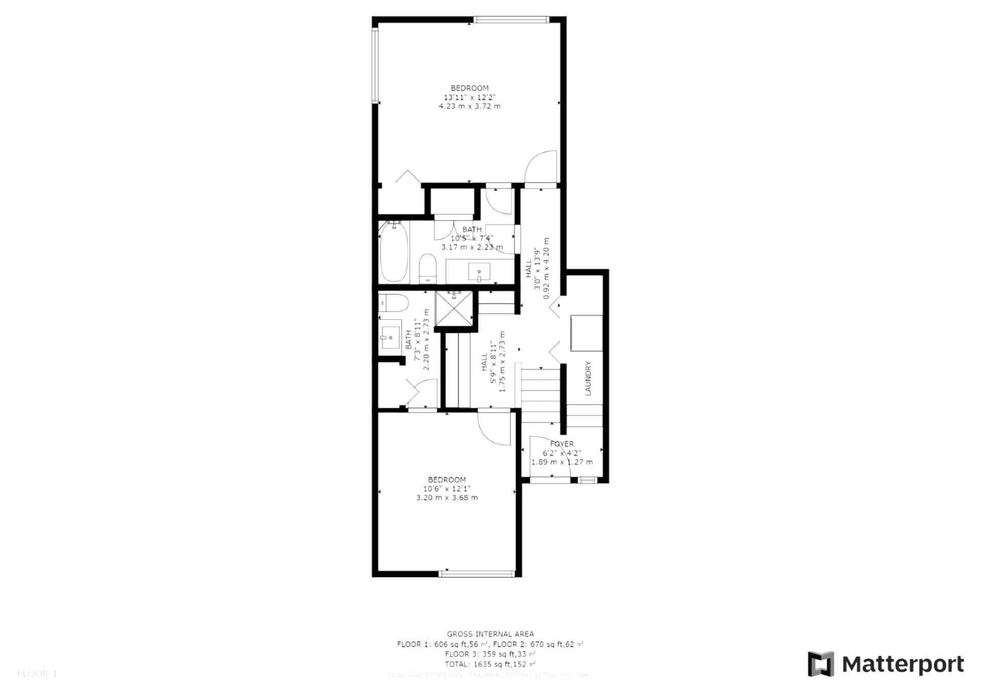 Second-level floor plan showing the private King suite with en suite bath.
