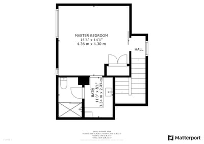 Lower-level layout with two bedrooms and two additional full bathrooms.