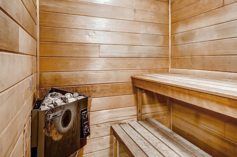 Private indoor sauna offers a rejuvenating retreat after skiing or hiking.