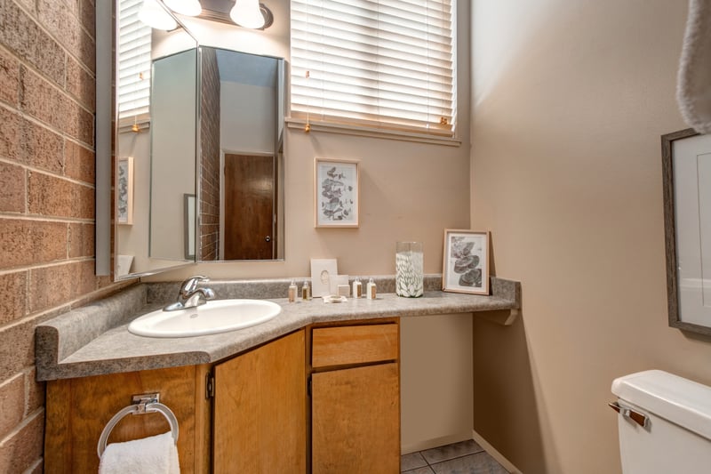 Modern fixtures and clean tile complete this second King suite’s private bath.