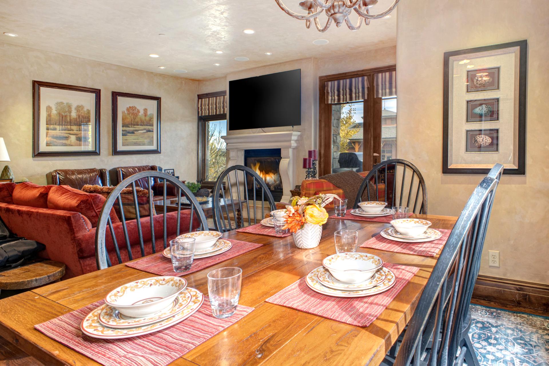Set the table for six and recap your ski day over a warm meal or board games.
